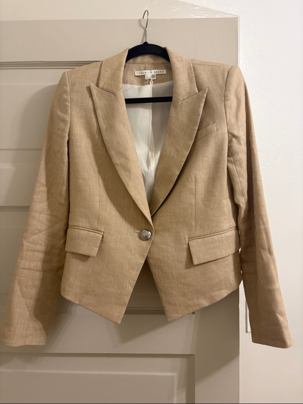 Veronica Beard Dickey Beige Cropped Single-Button Blazer Size 6
